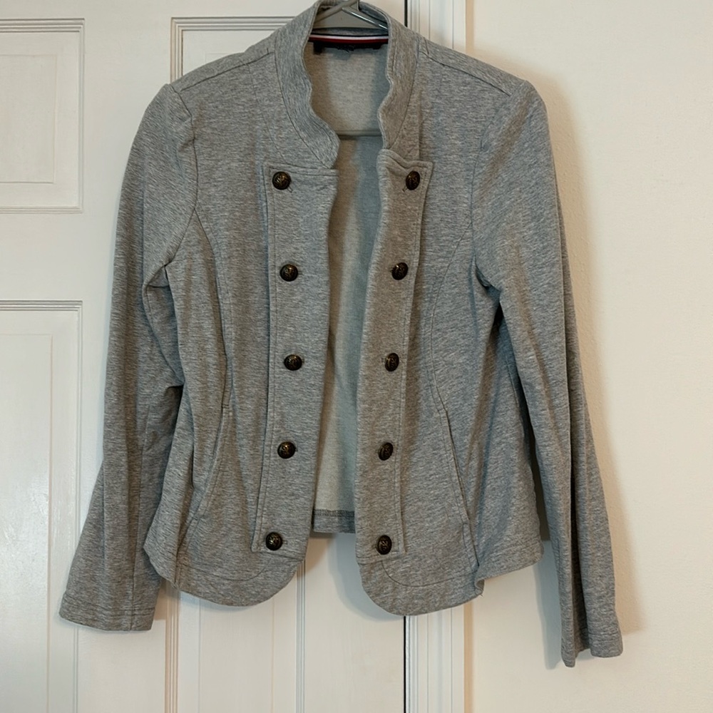 Tommy Hilfiger gray military button cardigan medium